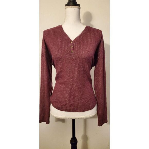 Hippie Rose Long Sleeve V Neck Textured Sweater - Picture 1 of 7